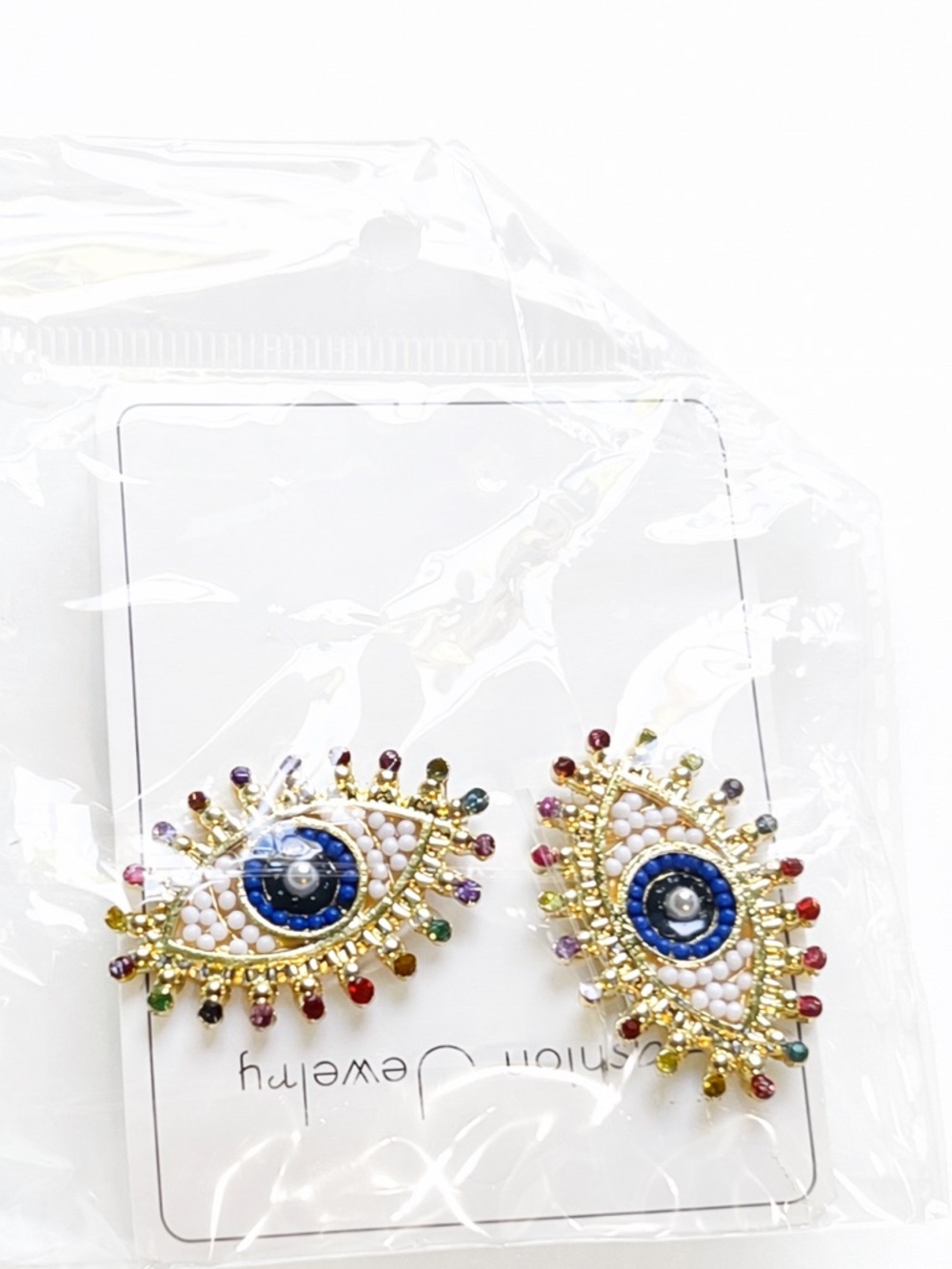 GOLD-TONE Multicolor Evil Eye Stud Earrings - Picture 3 of 3